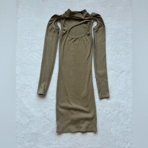PrettyLittleThing Long Sleeve Olive Dress
